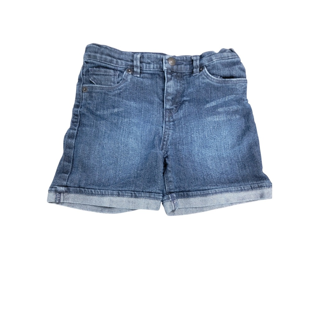 Levis Girls Midi Stretch Denim Shorts Dark Wash Cuffed 6X REG Adjustable Waist